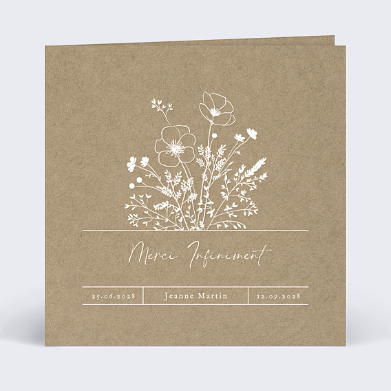 Carte remerciement décès Bouquet Fleurs Champêtre