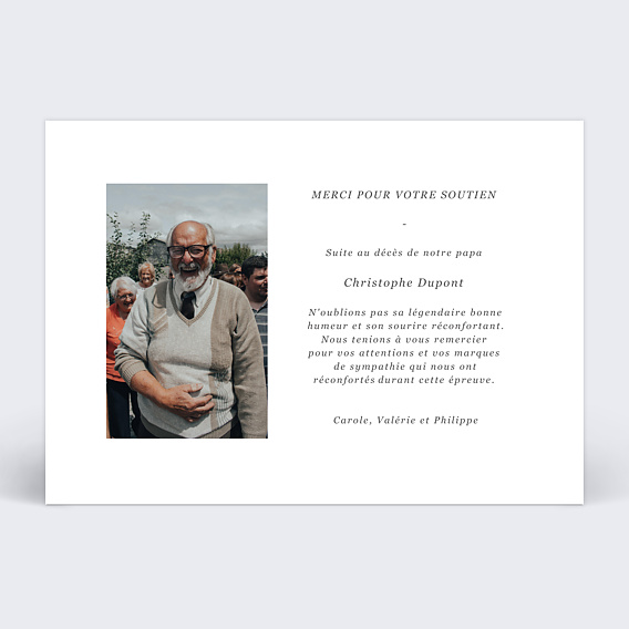Carte remerciement décès Simple Recto