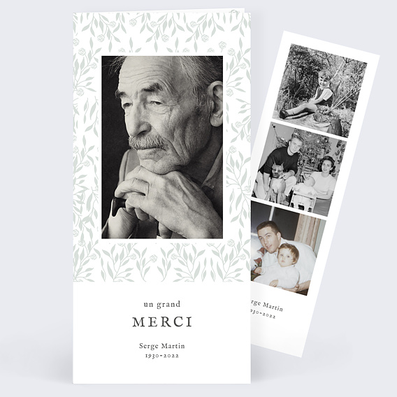 Carte remerciement décès Photo et Végétaux