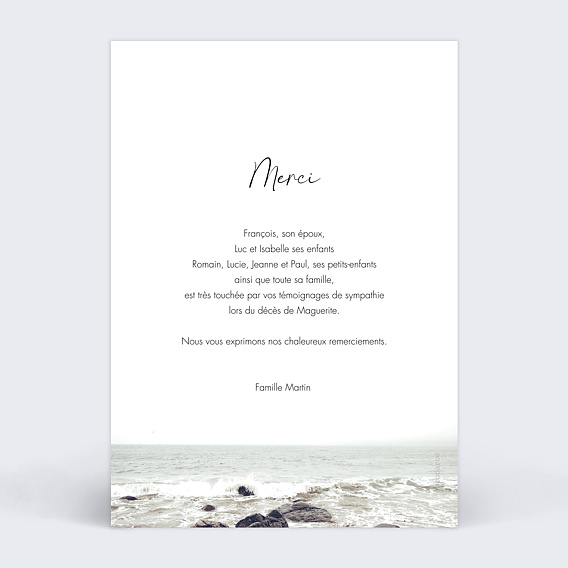 Carte remerciement décès Horizon Verso
