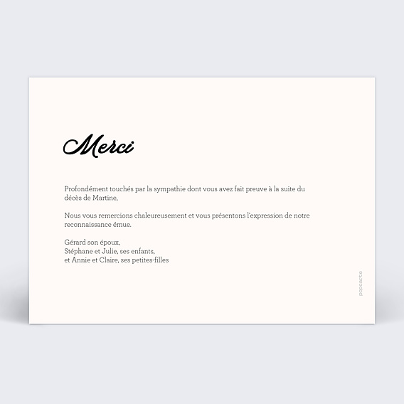 Carte remerciement décès Escapade de vie Verso