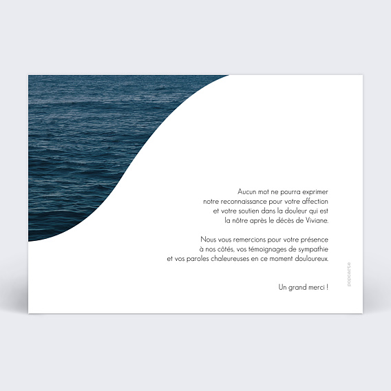 Carte remerciement décès Paysage mer Verso
