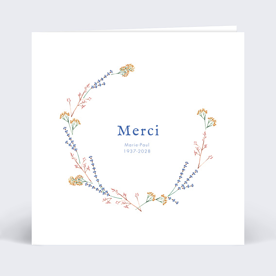 Carte remerciement décès Couronne Minimaliste Recto