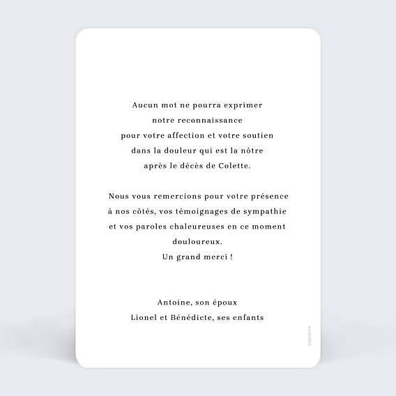 Remerciements Décès Fleurs et Colombes