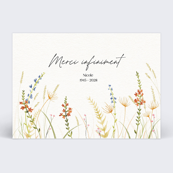 Carte remerciement décès Blé Champêtre
