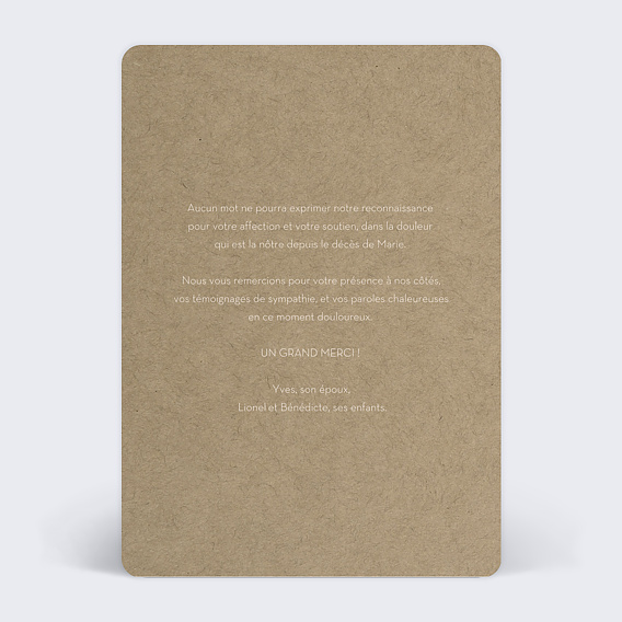 Carte remerciement décès Branches Élégantes Verso