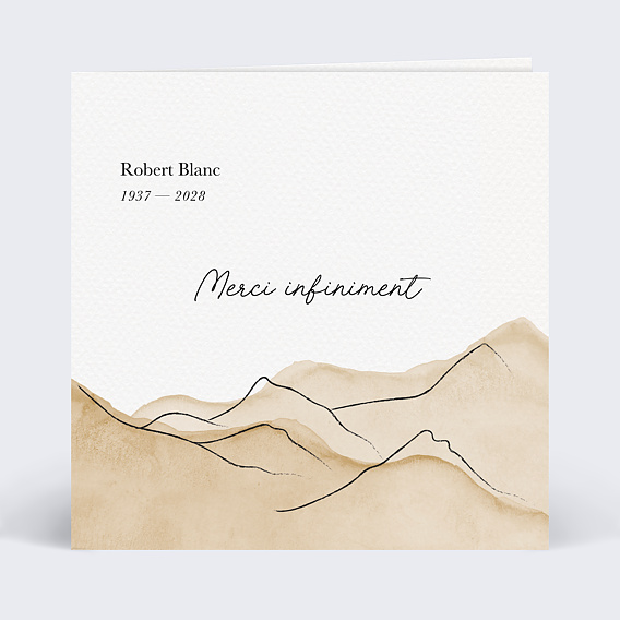 Carte remerciement décès Paysage Montagne Recto