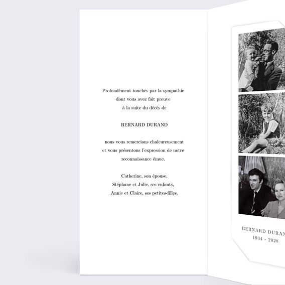 Carte remerciement décès Photo et Colombe Intérieur Gauche