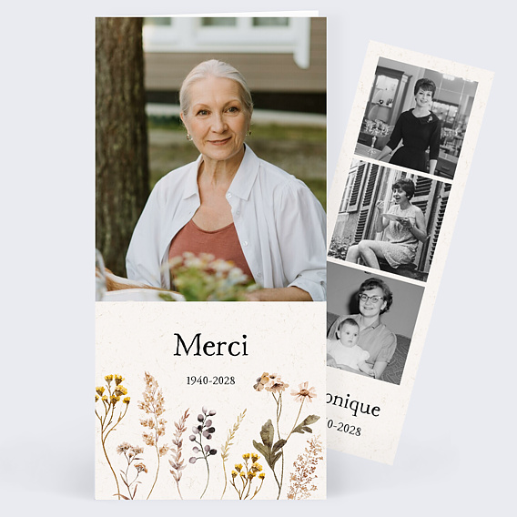 Carte remerciement décès Bouquet Sauvage
