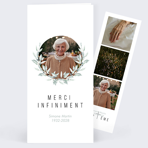Carte remerciement décès Couronne d'Oliviers