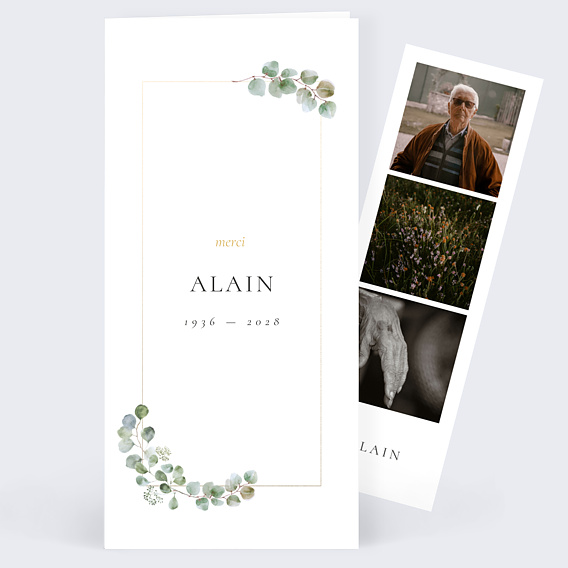 Carte remerciement décès Couronne Ocre Eucalyptus