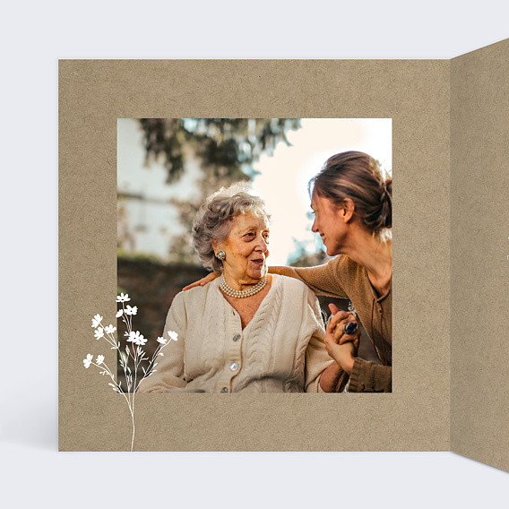 Carte remerciement décès Bouquet Fleurs Champêtre Intérieur Gauche