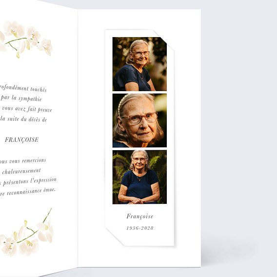 Carte remerciement décès Orchidée Illustration Intérieur Droit