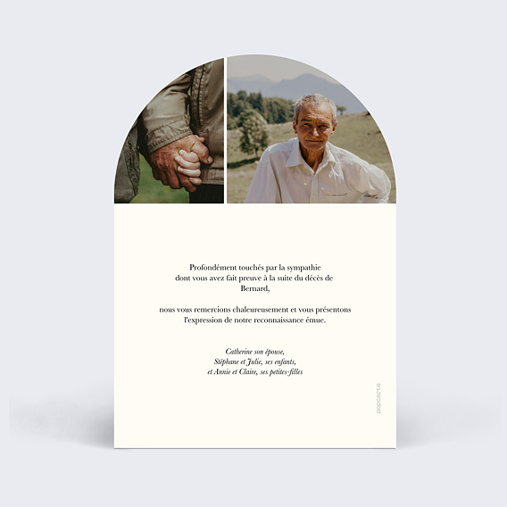 Carte remerciement décès Étiquette Bohème Verso