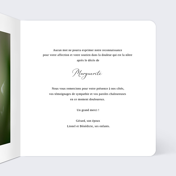 Carte remerciement décès Bouquet de Fleurs Intérieur Droit