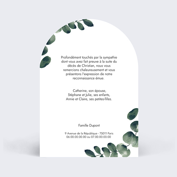 Remerciements Décès Branche d'Eucalyptus