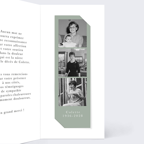 Carte remerciement décès Fleurs et Colombes Intérieur Droit