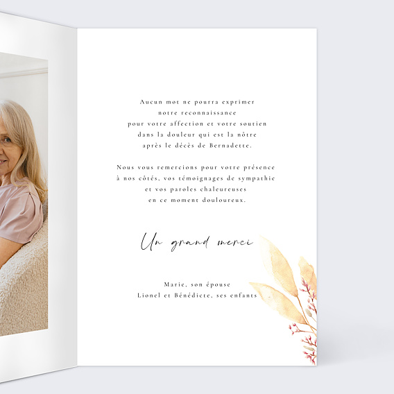 Carte remerciement décès Bohemia Intérieur Droit