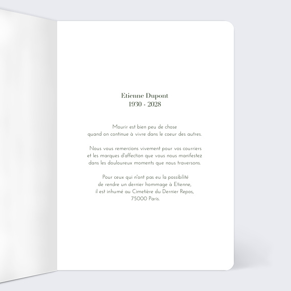 Carte remerciement décès Coquelicots Intérieur Droit