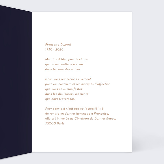 Carte remerciement décès Fleurs Ocre Intérieur Droit