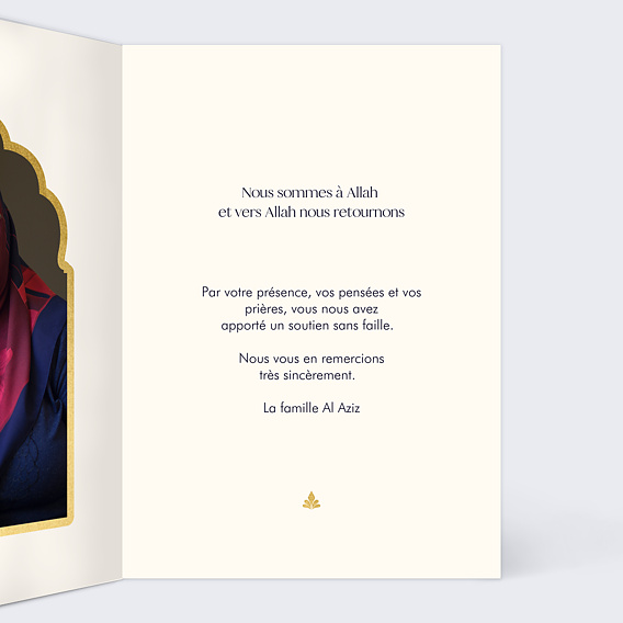 Carte remerciement décès Rêve Oriental Intérieur Droit