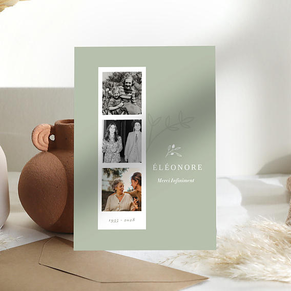 Carte remerciement décès Photomaton Amande Après 1