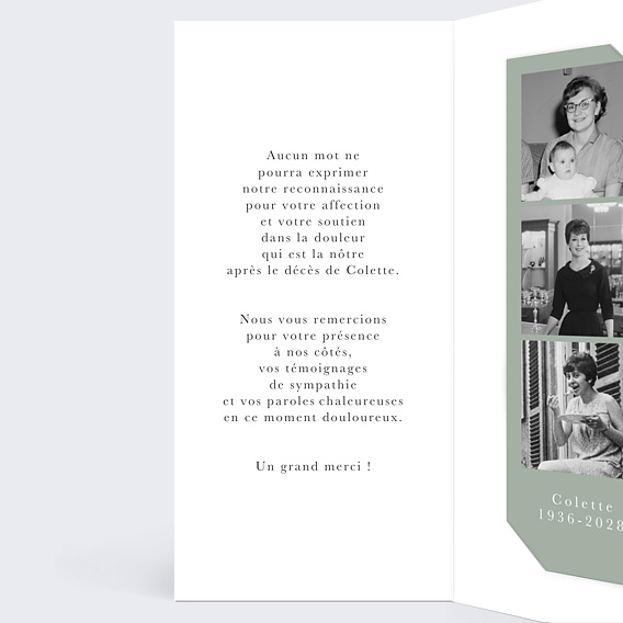 Carte remerciement décès Fleurs et Colombes Intérieur Gauche