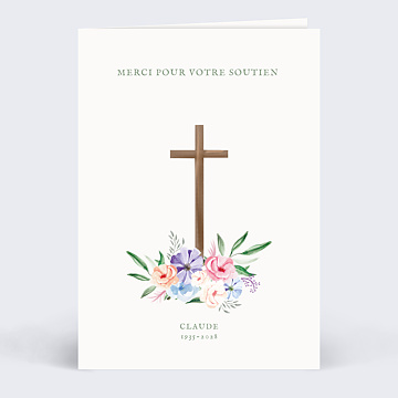 Carte remerciement dcs Chretien fleuri