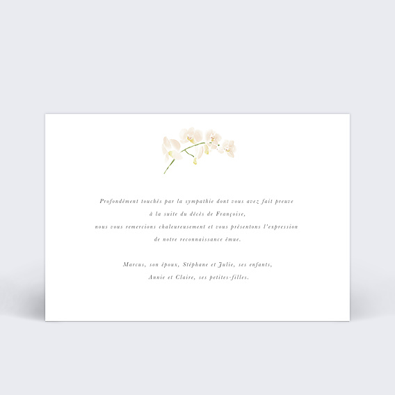 Carte remerciement décès Orchidée Illustration Verso
