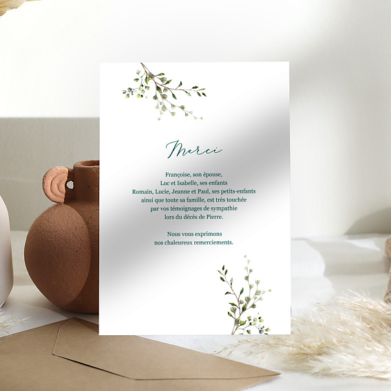 Carte remerciement décès Brins d'Herbarium Après 1