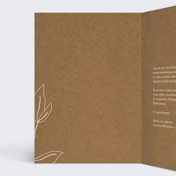 Carte remerciement décès Esquisse Florale Intérieur Gauche