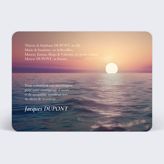 Carte remerciement décès Texte photo mer