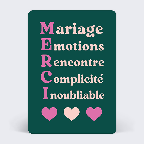 Carte remerciement mariage Acrostiche