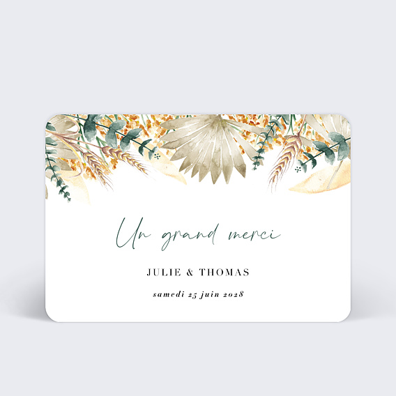 Carte remerciement mariage Bohemia sans photo