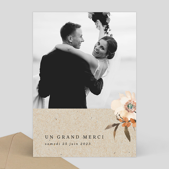 Carte remerciement mariage Bouquet Parfumé Kraft