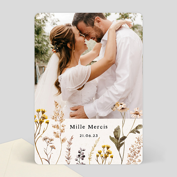 Carte remerciement mariage Bouquet Sauvage