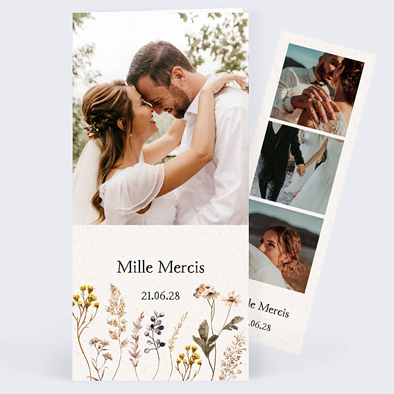 Carte remerciement mariage Bouquet Sauvage