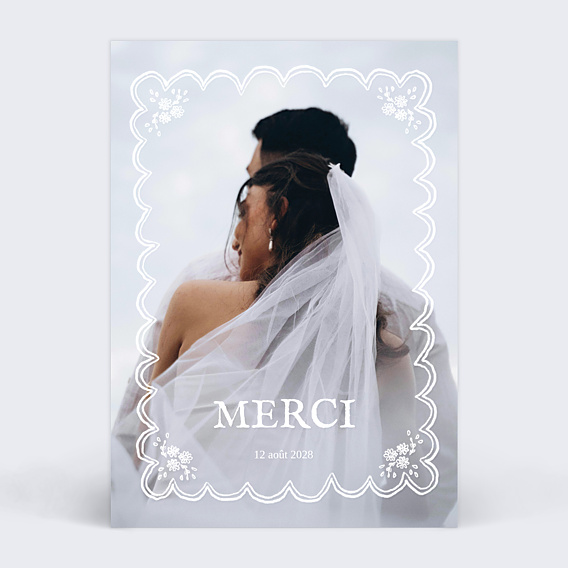 Carte remerciement mariage Cadre dentelle