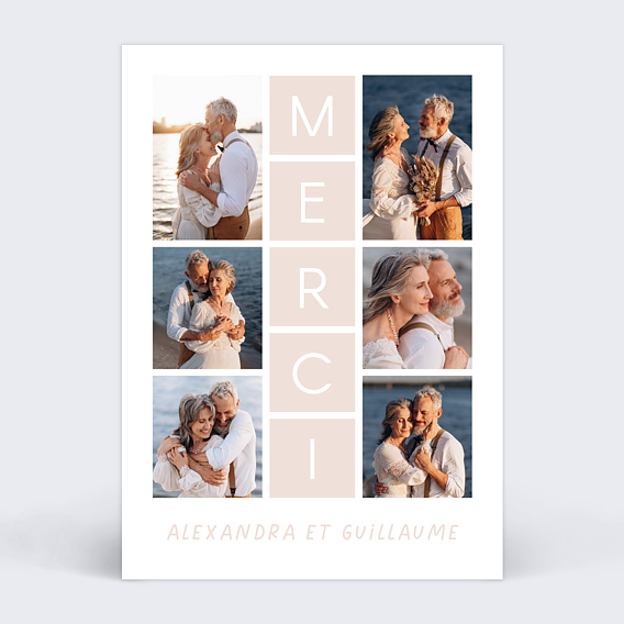 Carte remerciement mariage Centré
