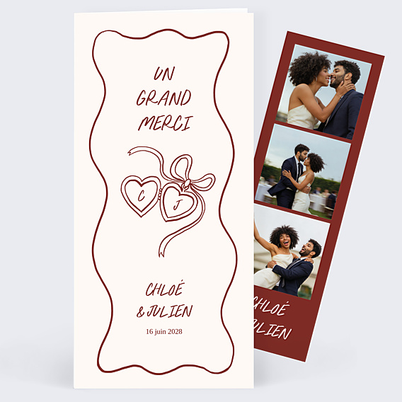 Carte remerciement mariage Coeurs enlacés