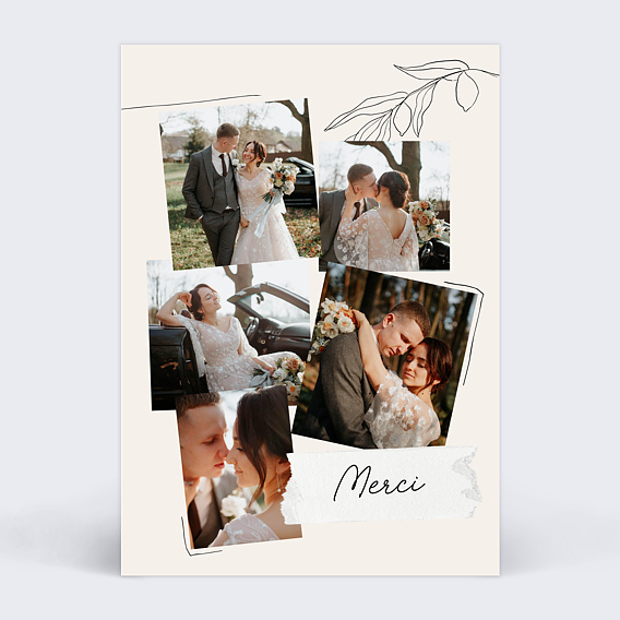 Carte remerciement mariage Collage à la main