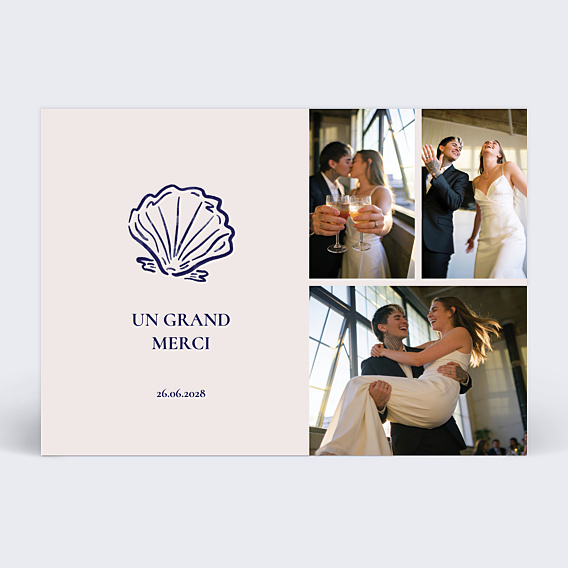 Carte remerciement mariage Coquillage