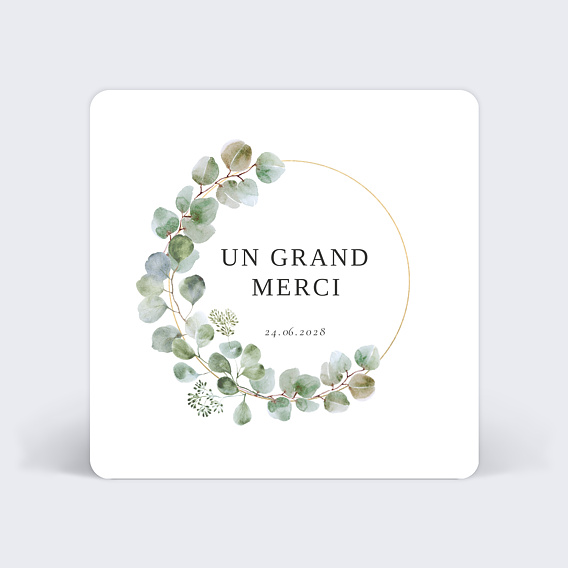Carte remerciement mariage Couronne Ocre Eucalyptus