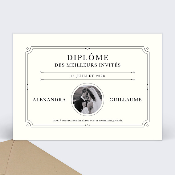 Carte remerciement mariage Diplôme