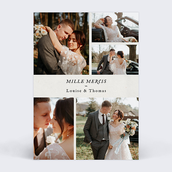 Carte remerciement mariage Douceur Chiné Portrait