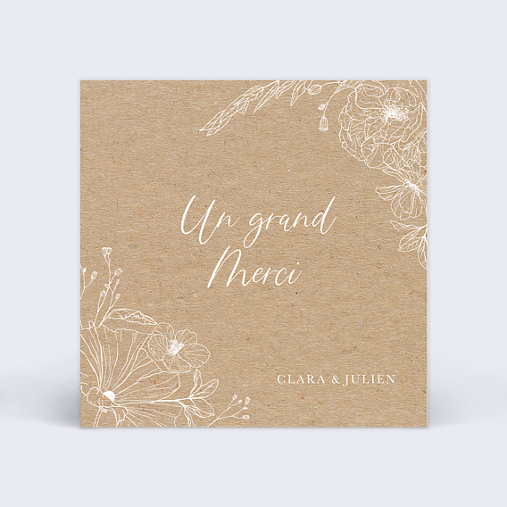 Carte remerciement mariage Gravure Kraft