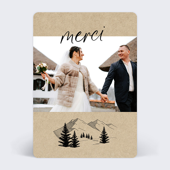 Carte remerciement mariage Idylle à la Montagne