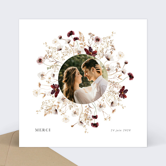 Carte remerciement mariage Jardin Sauvage