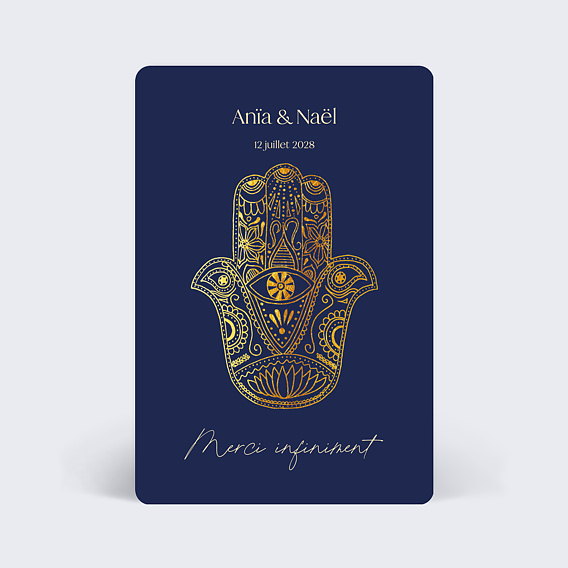 Carte remerciement mariage Main de Fatma Dorée