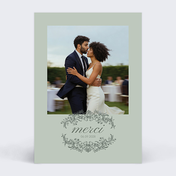 Carte remerciement mariage Médaillon